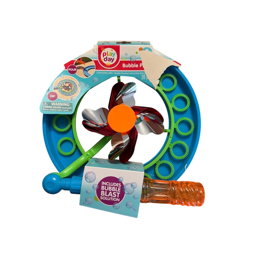 Play Day Bubble Play & Pinwheel incl. Bubble Blast Solution Blue & Green Toy New